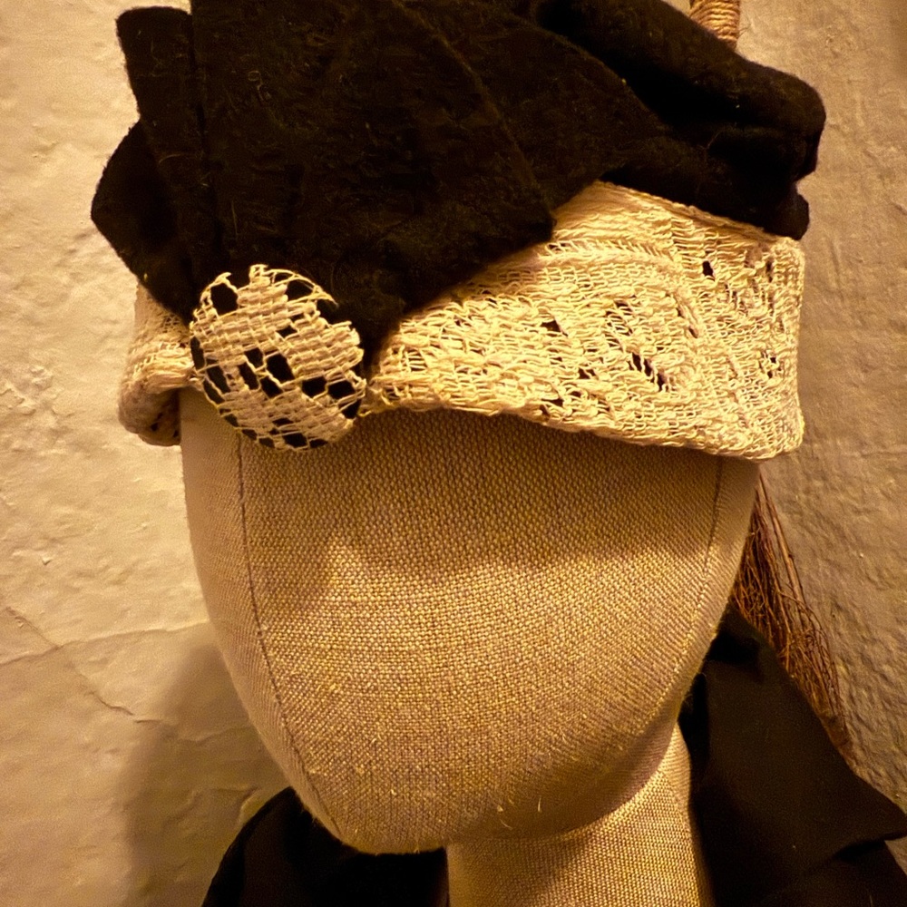 Vintage Elegant Black and Cream Women's Hat